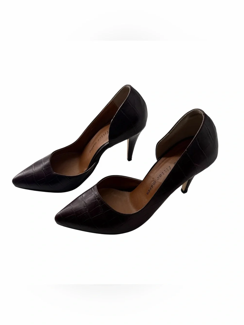 Croc-Textured Burgundy High Heel Feminine Classic 3.5” Pump for Women Size 7.5